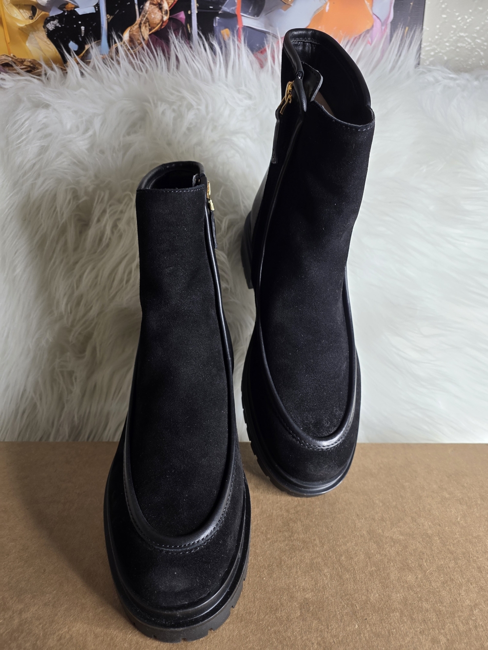 Lauren Ralph Lauren Colbie Suede & Leather Ankle Boots Size 9 Retail $250.90